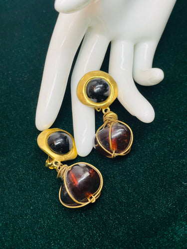 Brown and Black Caged Stone Earrings